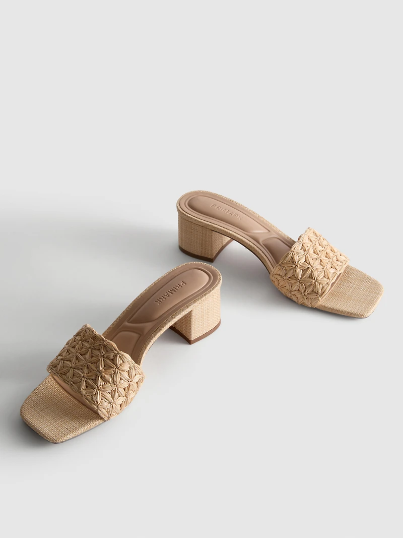 Raffia Block Heel Mules