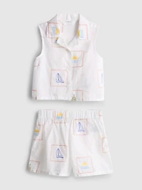 1-9yrs | Pure Cotton Embroidered Sleeveless Shirt and Shorts Set