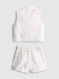 1.5-9yrs | Embroidered Sleeveless Shirt and Shorts Set