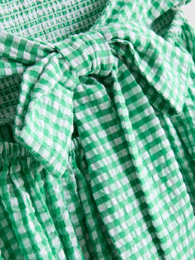Cotton Gingham Bandeau Mini Dress