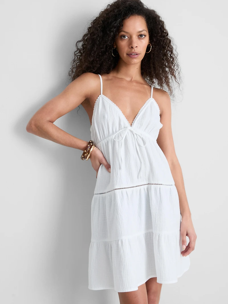 Cotton Tiered V-Neck Mini Dress