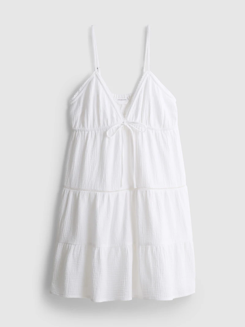 Cotton Tiered V-Neck Mini Dress
