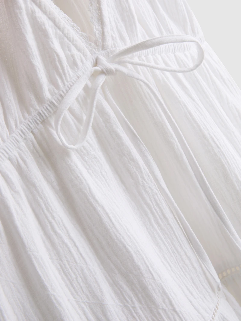 Cotton Tiered V-Neck Mini Dress