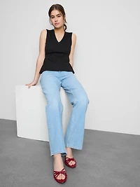 V-Neck Peplum Sleeveless Top