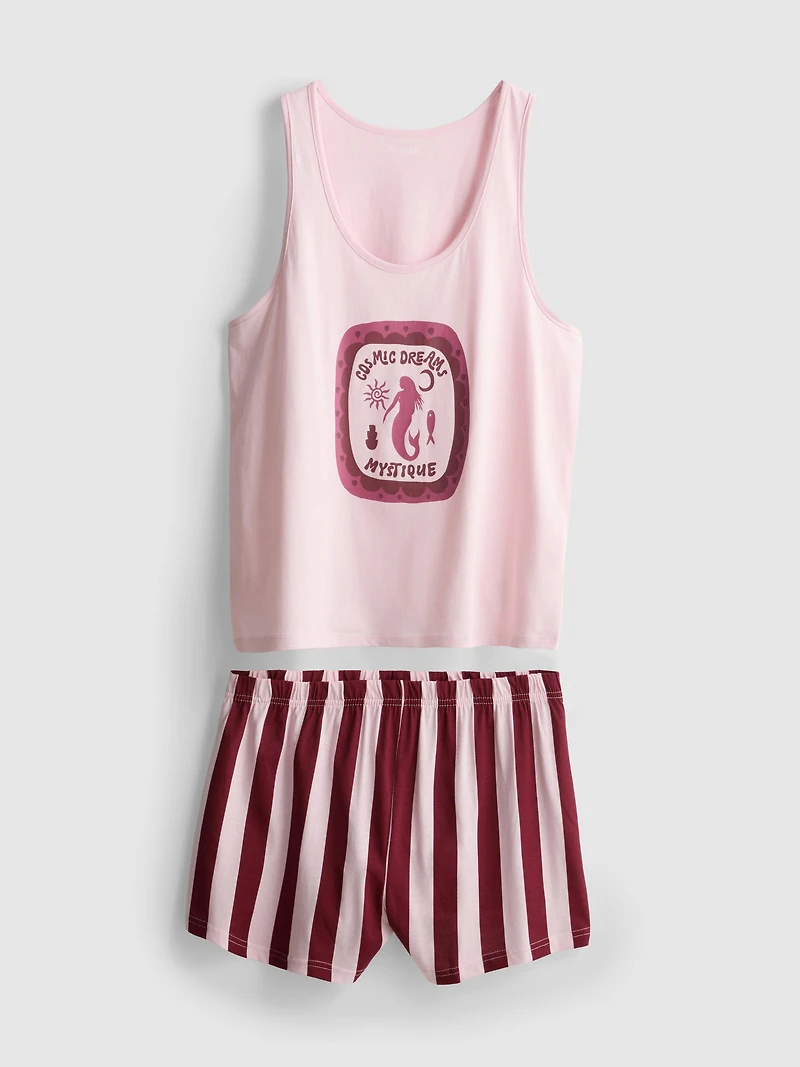 Pure Cotton Printed Tank Shorty Pajamas