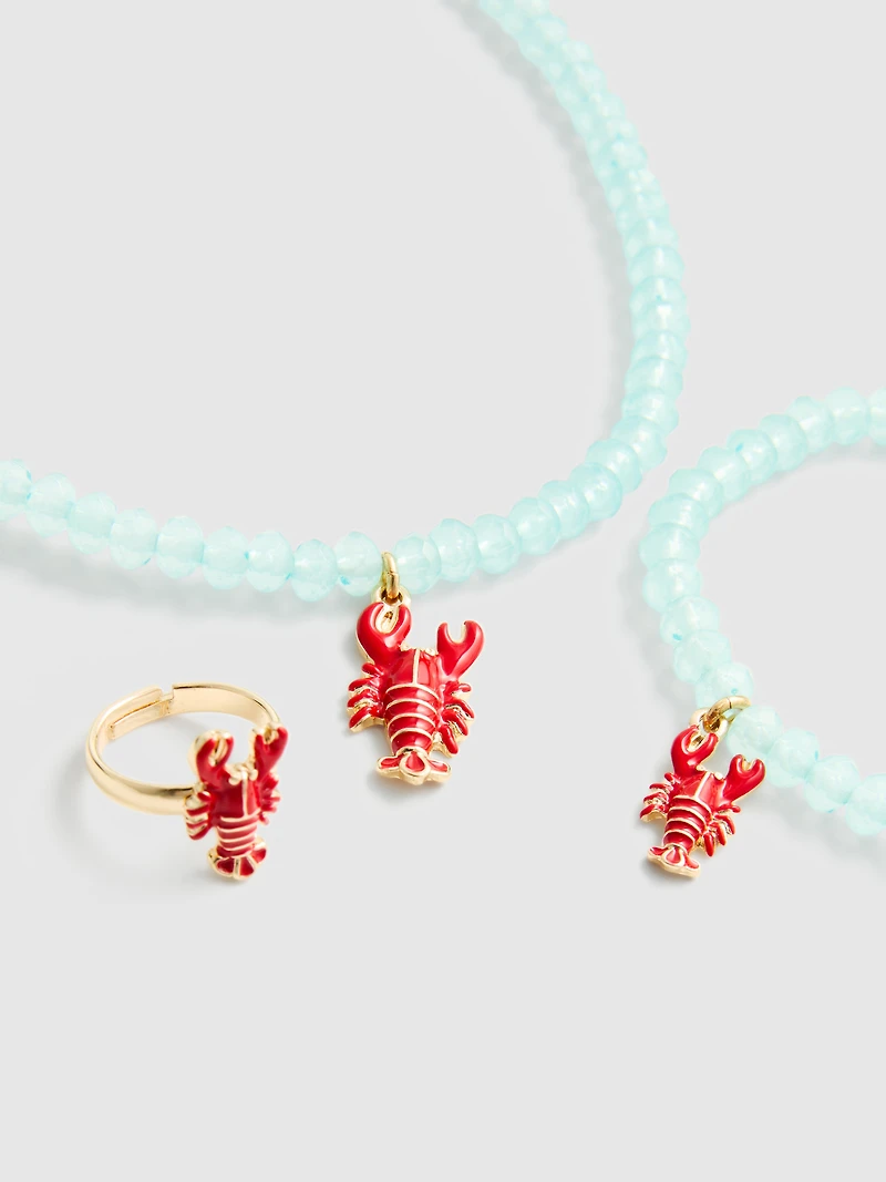 3-Piece Lobster Charm Jewelry Set