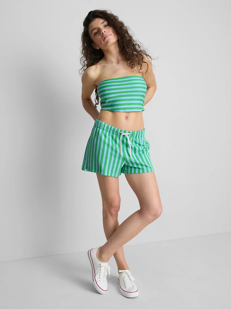 Cotton-Rich Cropped Striped Bandeau Top