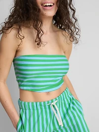 Cotton-Rich Cropped Striped Bandeau Top