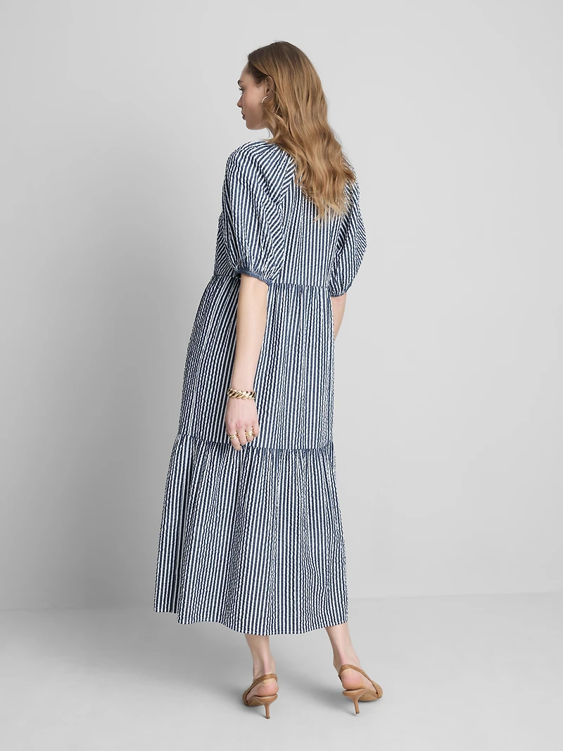 Cotton Seersucker Midi Smock Dress