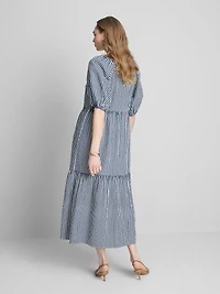 Cotton Seersucker Midi Smock Dress