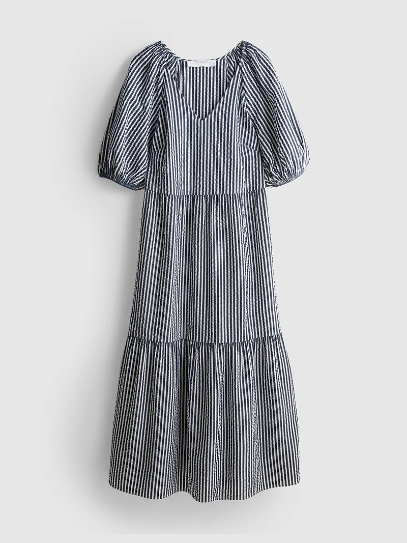 Cotton Seersucker Midi Smock Dress
