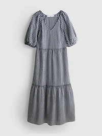 Cotton Seersucker Midi Smock Dress
