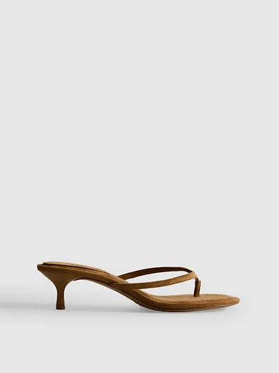 Faux Suede Toe Post Mule Heeled Sandals