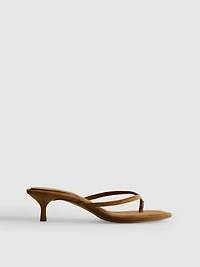 Faux Suede Toe Post Mule Heeled Sandals