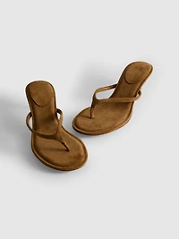 Faux Suede Toe Post Mule Heeled Sandals