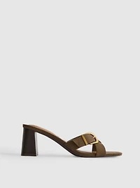 Buckle Block Heel Mule Sandals