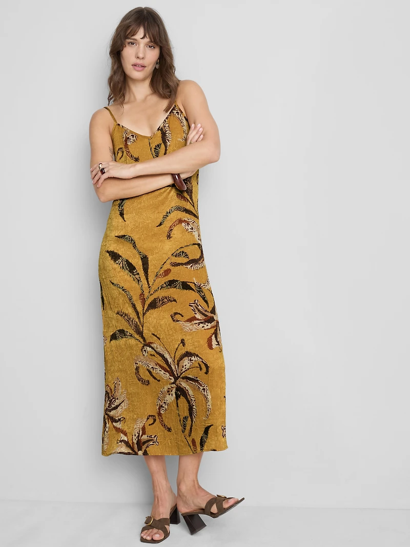 Crinkle Satin Slip Midi Dress
