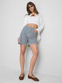 Cotton Denim Striped Bermuda Shorts