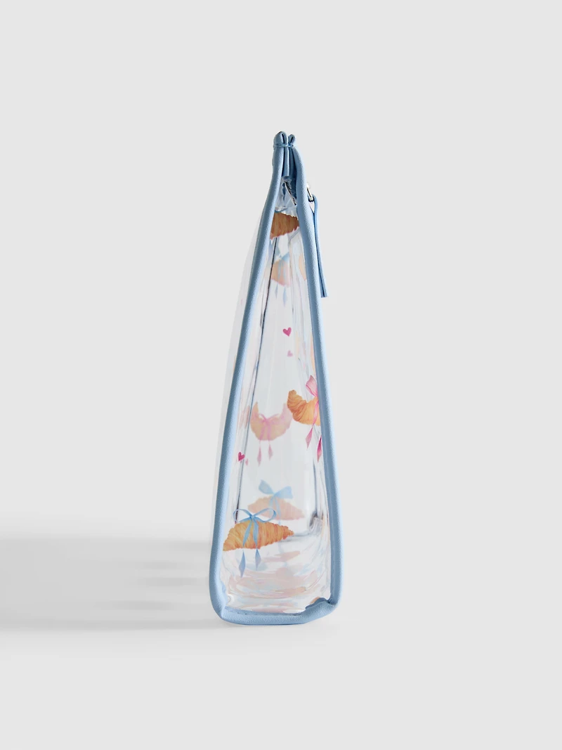 Zip-Up Croissant Pattern Cosmetics Pouch