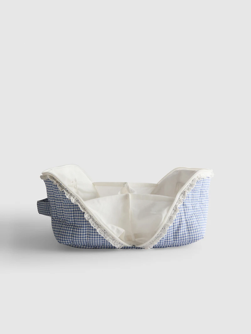 Gingham Canvas Flat-Lay Wash Bag