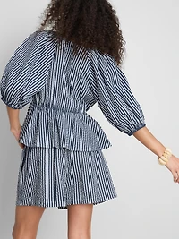 Paula Echevarría Striped Seersucker Puff-Sleeve Blouse