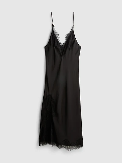 The Edit | Satin Lace Midi Slip Dress