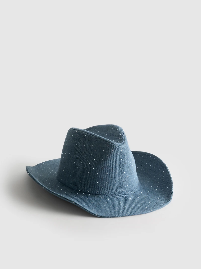 Studded Denim Cowboy Hat