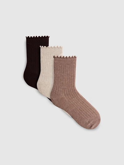 3pk Cotton Rich Ribbed Lettuce Trim Ankle Socks