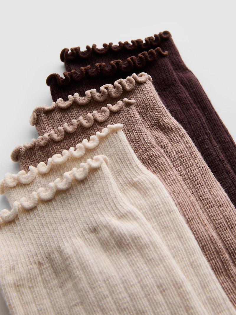 3pk Cotton Rich Ribbed Lettuce Trim Ankle Socks