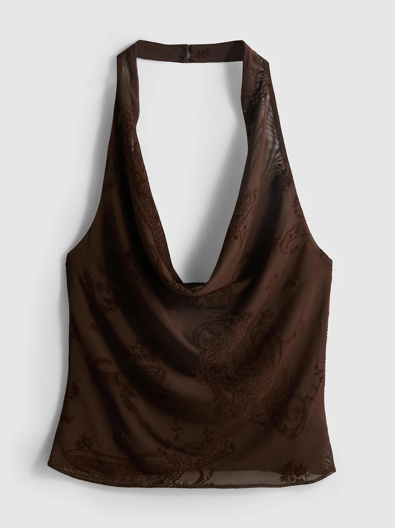 Mesh Halter Neck Paisley Top