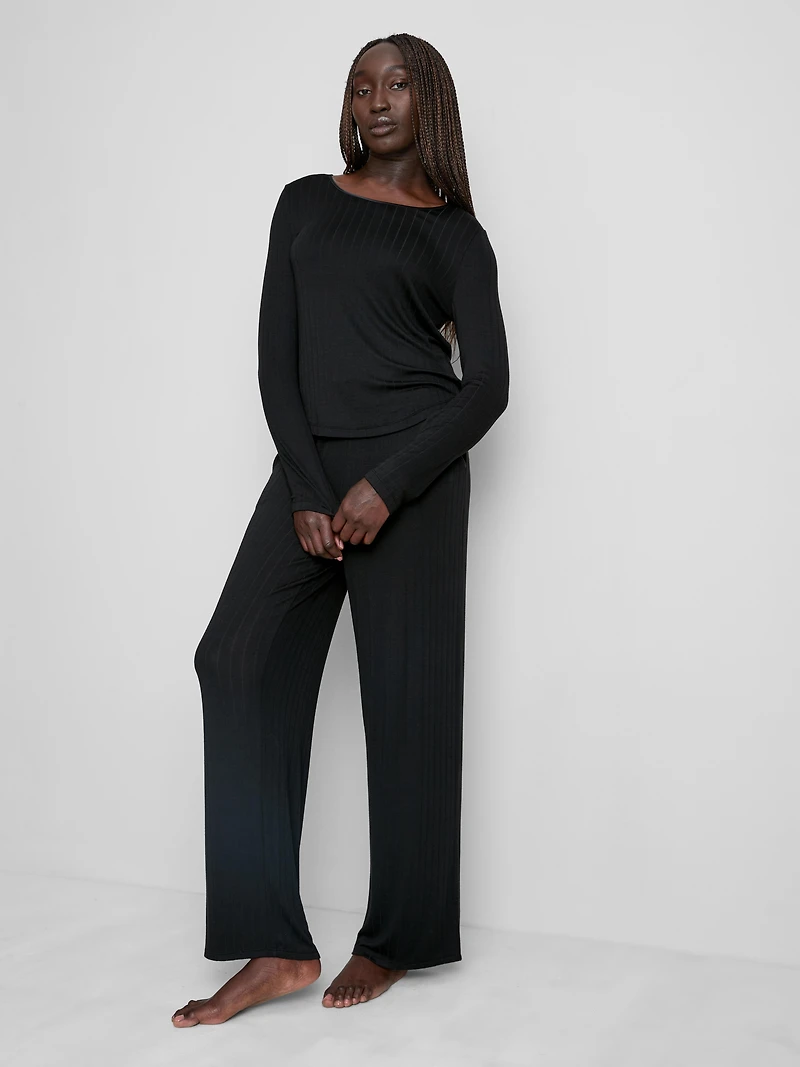 Modal Rich Ribbed Long Sleeve Pajama Top