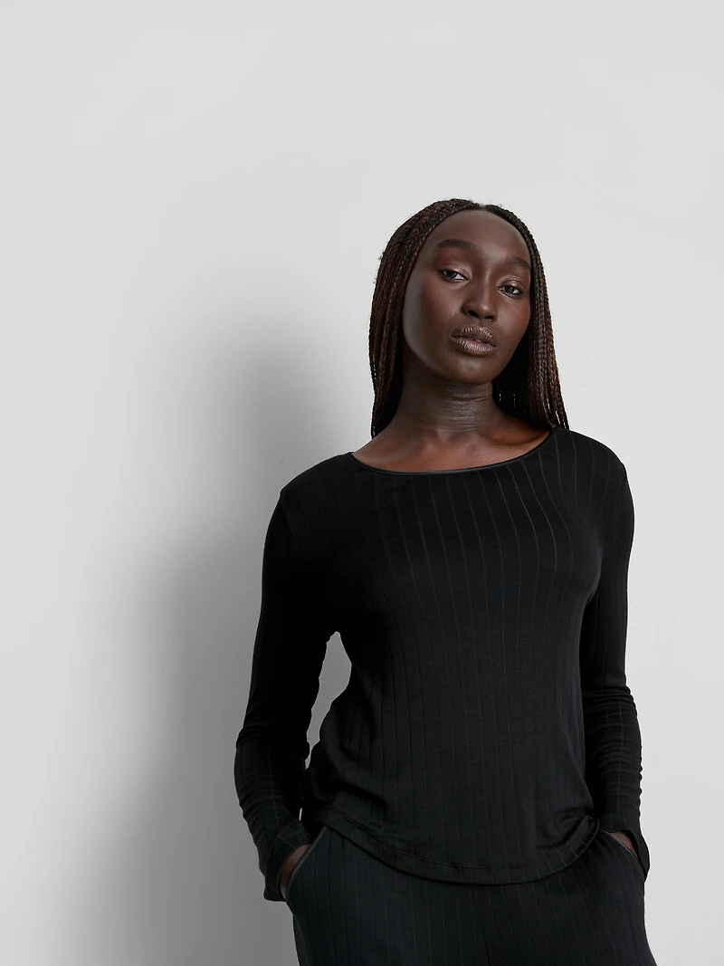 Modal Rich Ribbed Long Sleeve Pajama Top
