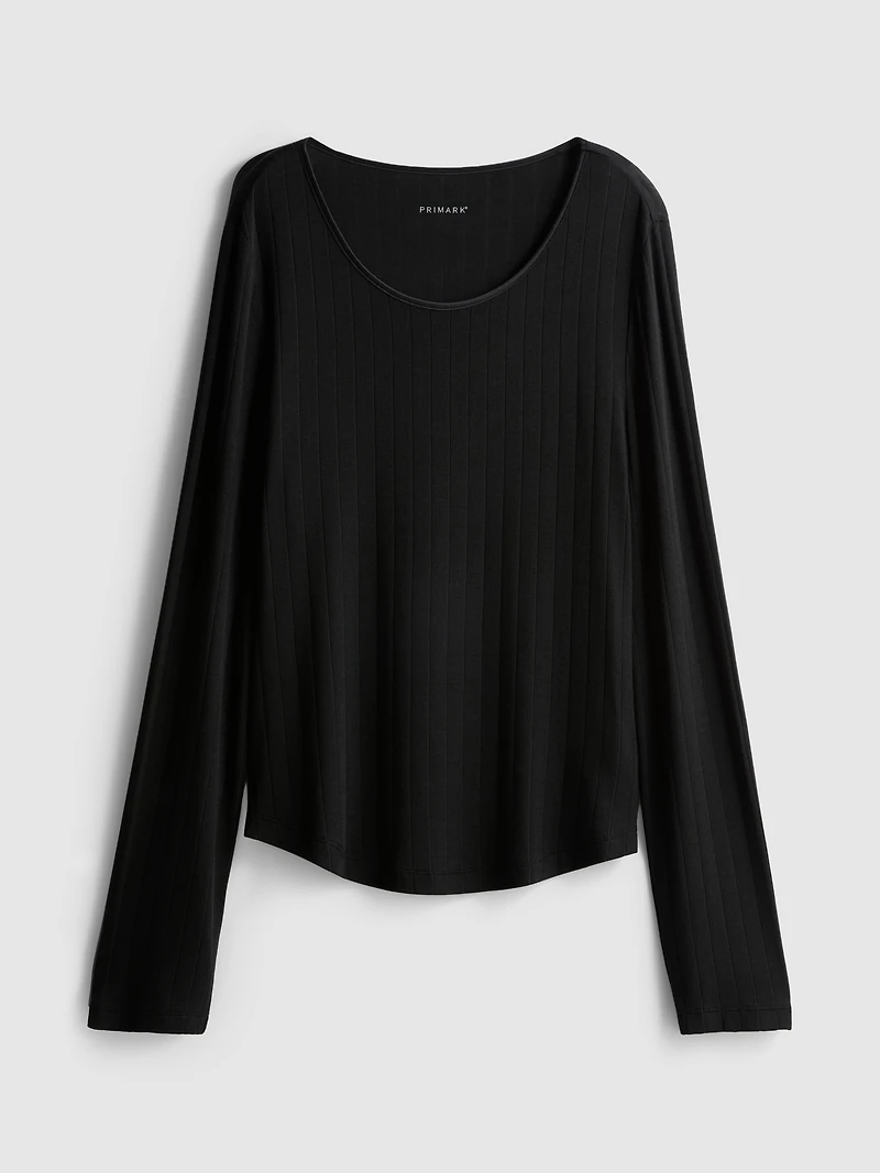 Modal Rich Ribbed Long Sleeve Pajama Top