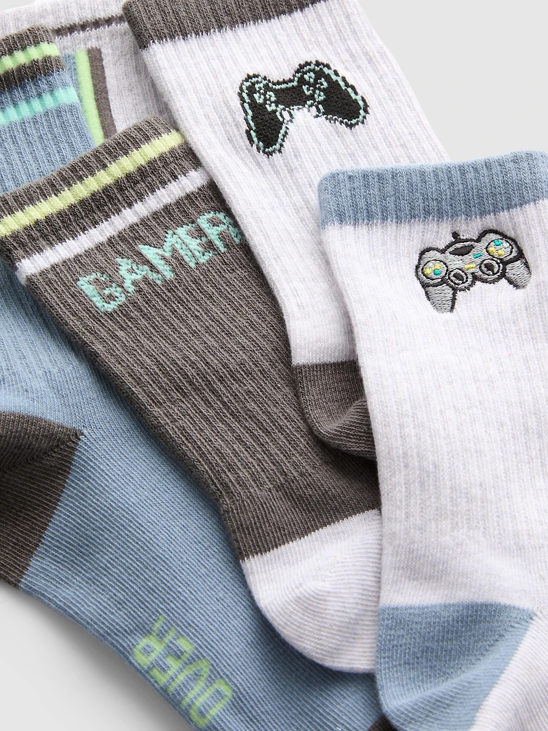 5pk Cotton-Rich Gaming Graphic Ankle Socks