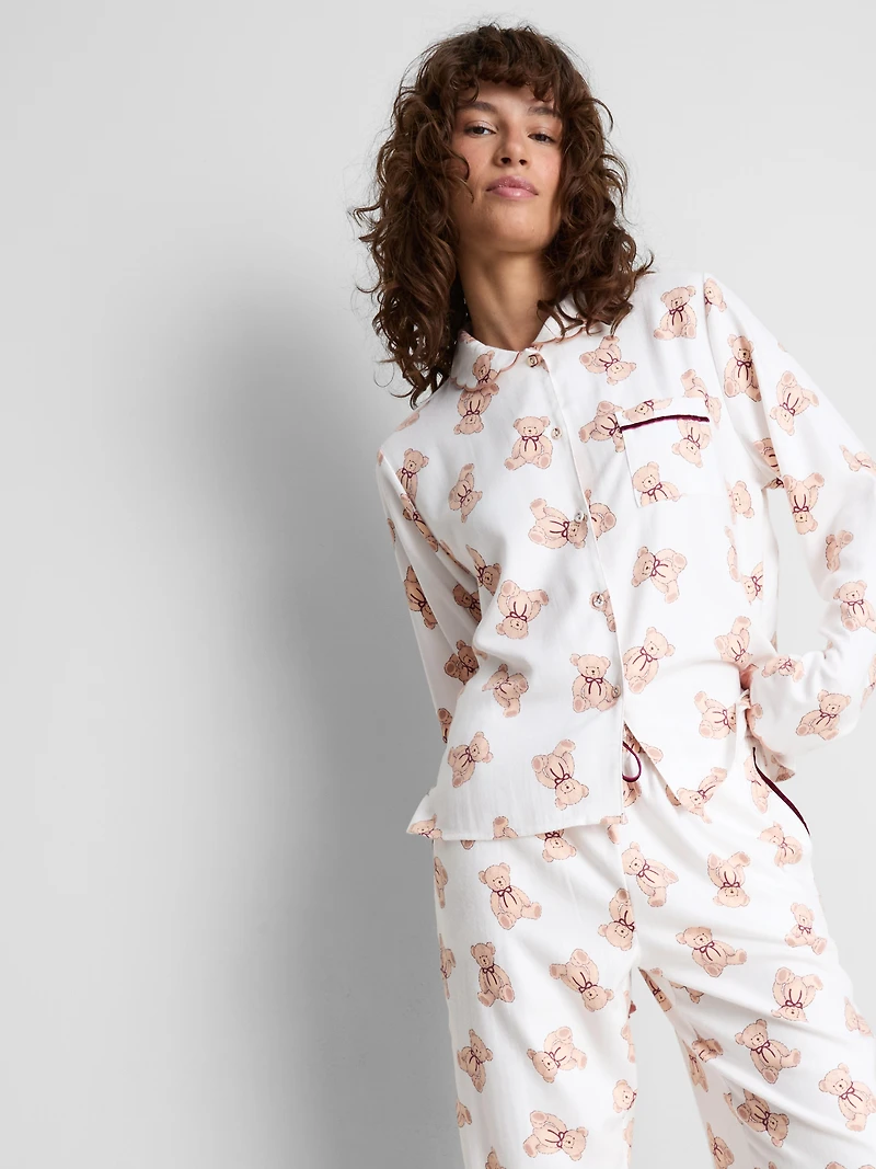 Love To Lounge Bear Print Pajama Shirt