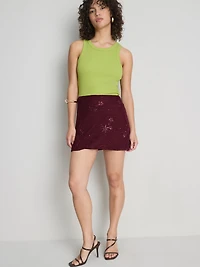 Beaded Mesh Mini Skirt