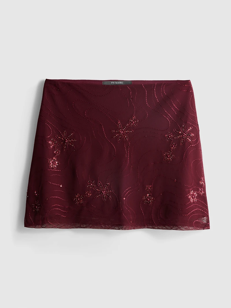Beaded Mesh Mini Skirt