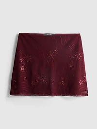 Beaded Mesh Mini Skirt
