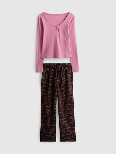 Cotton Henley Flannel Pajamas