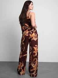 Floral Crushed Satin Wide-Leg Pants