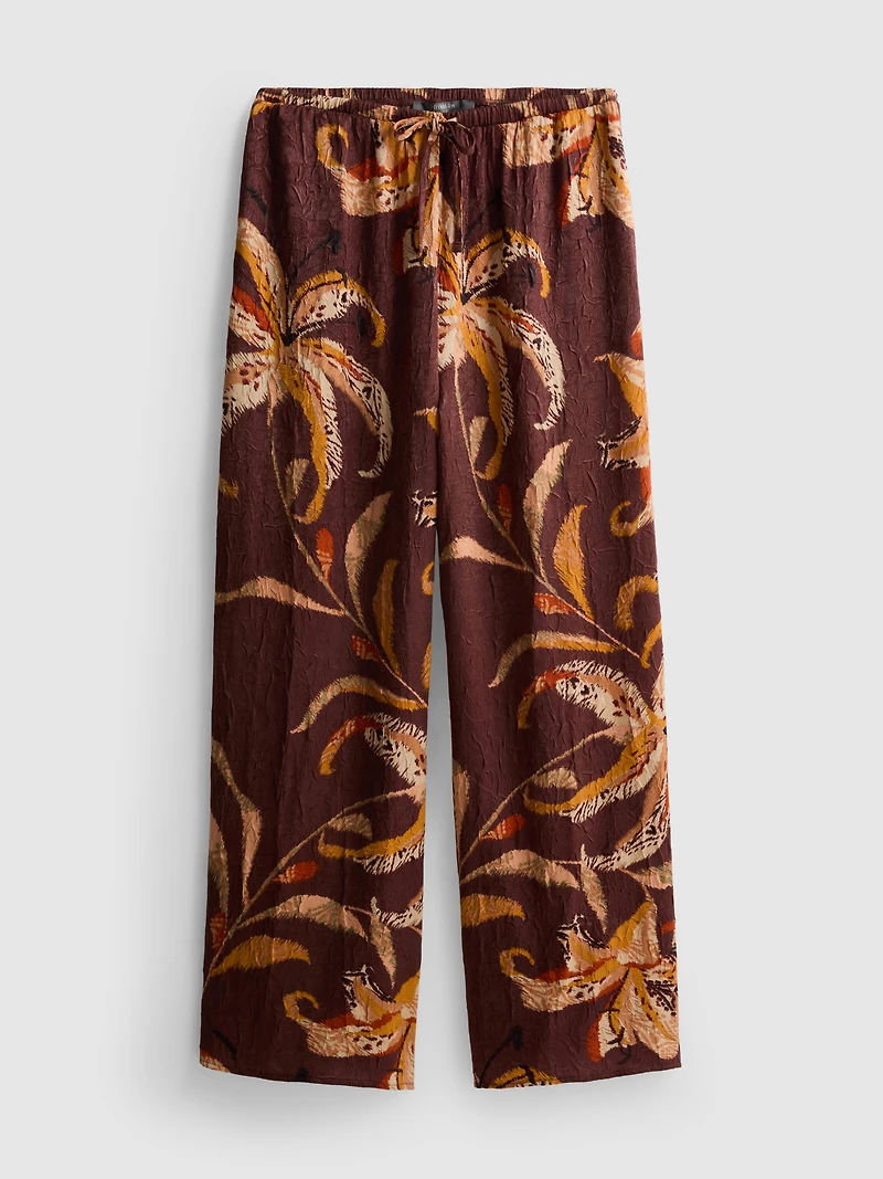 Floral Crushed Satin Wide-Leg Pants