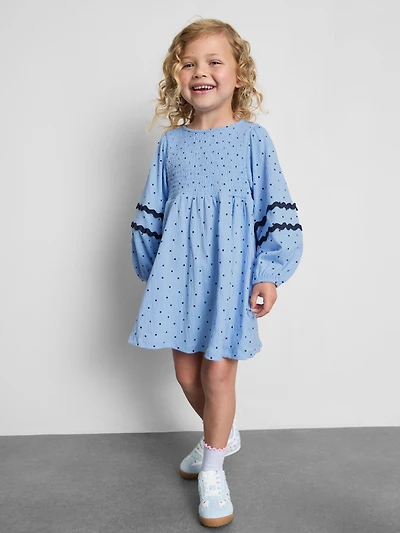 1-9yrs | Crinkle Balloon-Sleeve Smock Dress