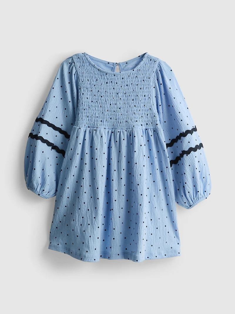 1-9yrs | Crinkle Balloon-Sleeve Smock Dress