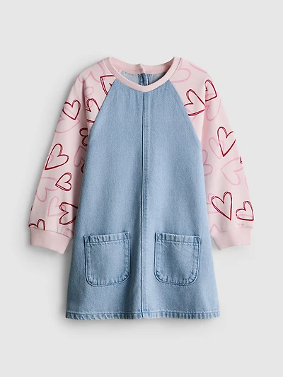 1-9yrs | Pure Cotton 2-in-1 Sweatshirt Denim Dress