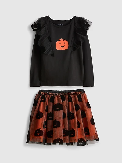 1-9yrs | Halloween Pumpkin Blouse and Tutu Skirt Set