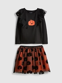 1-9yrs | Halloween Pumpkin Blouse and Tutu Skirt Set