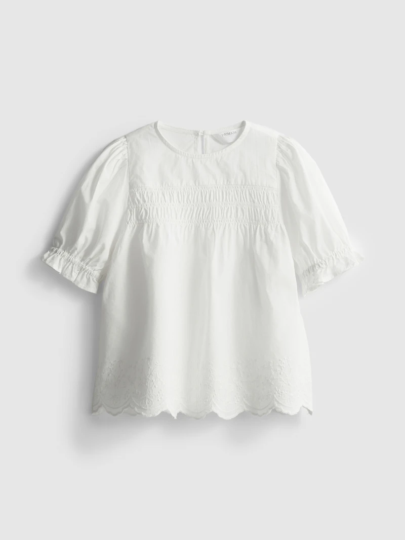 1-9yrs | Pure Cotton Shirred Embroidered Blouse