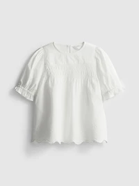 1-9yrs | Pure Cotton Shirred Embroidered Blouse