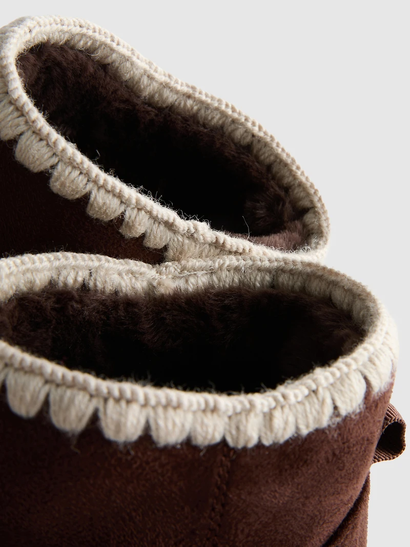 Embroidered Trim Faux Suede Boots