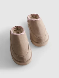 Contrast Stitch Faux Fur Lined Mule Slippers